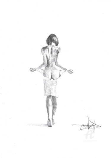 Drawing titled "Back naked" by Art De Noé, Original Artwork, Pencil