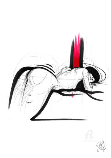 Dibujo titulada "Red line" por Art De Noé, Obra de arte original, Tinta