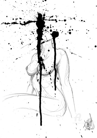 Tekening getiteld "Splash" door Art De Noé, Origineel Kunstwerk, Inkt