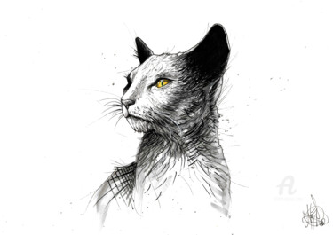 Рисунок под названием "Magic Cat" - Art De Noé, Подлинное произведение искусства, Чернила