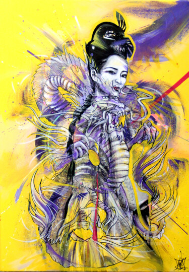 Pittura intitolato "Dragon Geisha" da Art De Noé, Opera d'arte originale, Acrilico