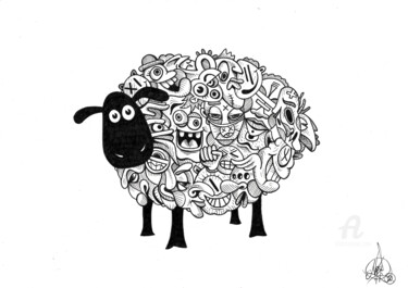 Dibujo titulada "Mouton" por Art De Noé, Obra de arte original, Tinta