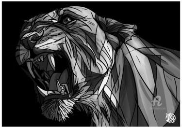 Digitale Kunst mit dem Titel "Roaring lioness" von Art De Noé, Original-Kunstwerk, Digitale Malerei