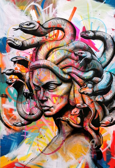 Картина под названием "The Medusa" - Art De Noé, Подлинное произведение искусства, Акрил
