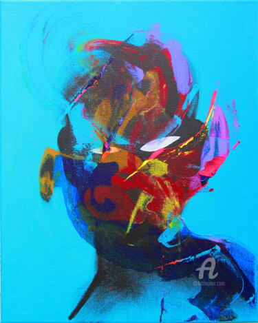 Картина под названием "Abstract on blue" - Art De Noé, Подлинное произведение искусства, Акрил