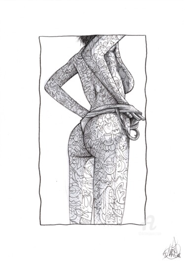 Desenho intitulada "Inked line" por Art De Noé, Obras de arte originais, Tinta