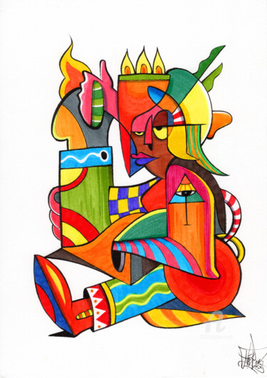 Рисунок под названием "Pachamama" - Art De Noé, Подлинное произведение искусства, Акварель