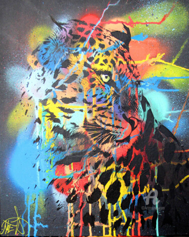 Malerei mit dem Titel "Cheetah colorful" von Art De Noé, Original-Kunstwerk, Acryl