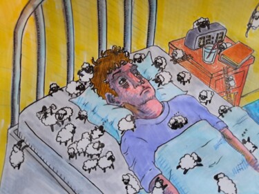 Rysunek zatytułowany „Insomnies” autorstwa Noé Vallat, Oryginalna praca, Atrament