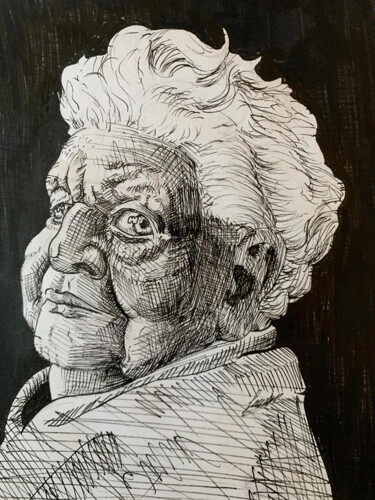 Dessin intitulée "Portrait d'une viei…" par Noé Vallat, Œuvre d'art originale, Stylo à bille