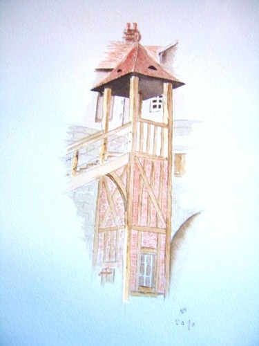 Painting titled "tour à Honfleur" by Noël Barbot, Original Artwork