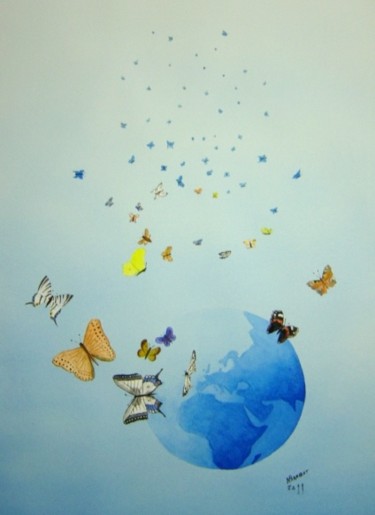 Painting titled "Effet papillon" by Noël Barbot, Original Artwork