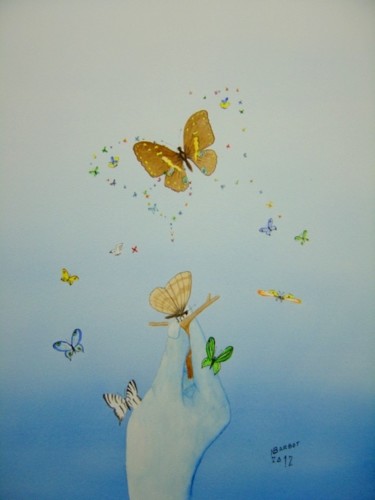 Pintura intitulada "effet papillon 2" por Noël Barbot, Obras de arte originais