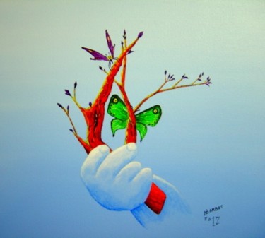 Peinture intitulée "l'enfant au papillo…" par Noël Barbot, Œuvre d'art originale