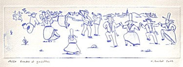 Gravures & estampes intitulée "Rondes et gavottes" par Noël Barbot, Œuvre d'art originale
