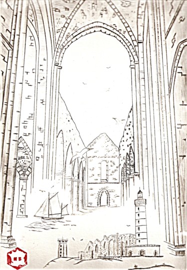 Printmaking titled "L'abbaye de Saint M…" by Noël Barbot, Original Artwork