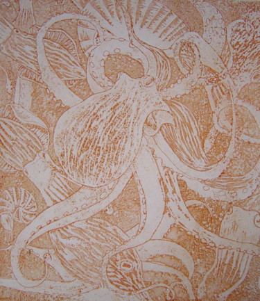Gravures & estampes intitulée "Octopus" par Noël Barbot, Œuvre d'art originale, Gravure