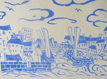 Gravures & estampes intitulée "Brest même" par Noël Barbot, Œuvre d'art originale, Linogravures