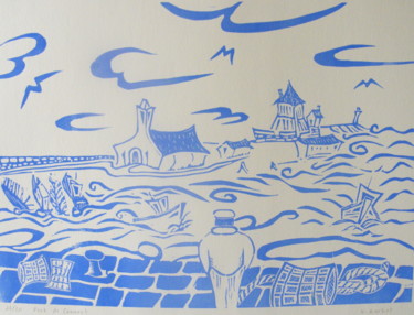 Gravures & estampes intitulée "port de Camaret sur…" par Noël Barbot, Œuvre d'art originale, Linogravures
