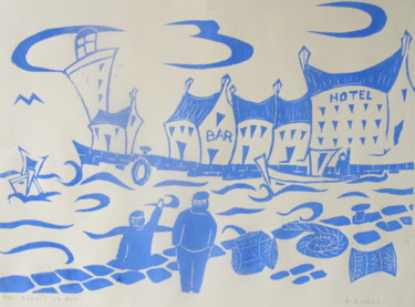Gravures & estampes intitulée "depart-en-mer.jpg" par Noël Barbot, Œuvre d'art originale, Linogravures
