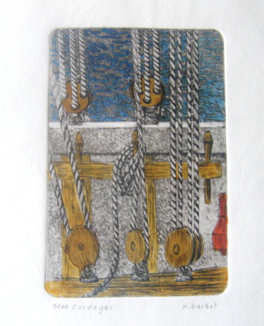 Gravures & estampes intitulée "cordages.jpg" par Noël Barbot, Œuvre d'art originale, Eau-forte