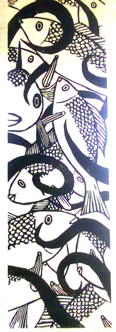 Gravures & estampes intitulée "reve-de-pecheur.jpg" par Noël Barbot, Œuvre d'art originale, Xylographie