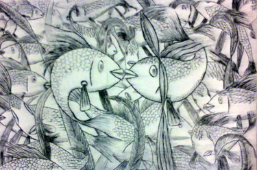 Gravures & estampes intitulée "Kissing" par Noël Barbot, Œuvre d'art originale, Gravure
