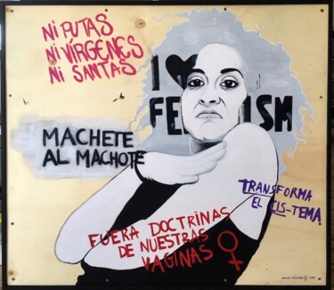 Painting titled "Machete al machote" by Noelia Muriana, Original Artwork, Acrylic Mounted on Wood Panel