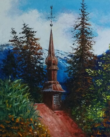 제목이 "Chapelle à Samoëns"인 미술작품 Noelle Huin로, 원작, 기름 나무 들것 프레임에 장착됨