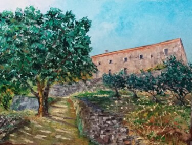 Painting titled "Abbaye de St Hillai…" by Noelle Huin, Original Artwork, Oil Mounted on Wood Stretcher frame