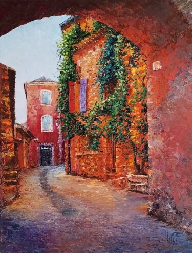 Painting titled "Roussillon" by Noelle Huin, Original Artwork, Oil Mounted on Wood Stretcher frame