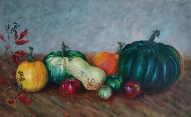 Peinture intitulée "Les coloquintes" par Noelle Huin, Œuvre d'art originale, Huile Monté sur Châssis en bois