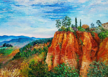 Painting titled "Ocres de Roussillon" by Noelle Huin, Original Artwork, Oil Mounted on Wood Stretcher frame