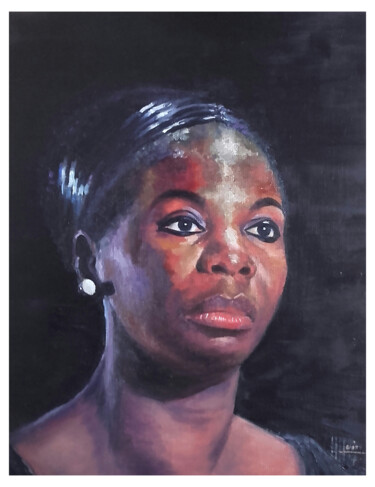 Schilderij getiteld "Nina Simone" door Noelle Huin, Origineel Kunstwerk, Olie