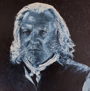 Painting titled "Donald Sutherland" by Noelle Huin, Original Artwork, Oil Mounted on Wood Stretcher frame