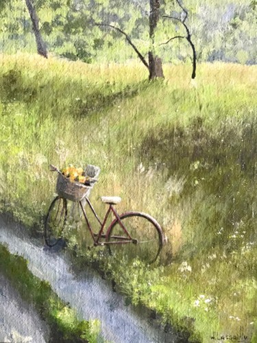 Peinture intitulée "A bicyclette" par Noëlle Lassailly, Œuvre d'art originale, Acrylique