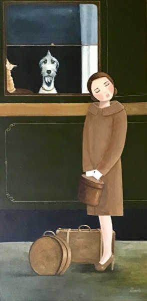 Картина под названием "Le retardataire - 8…" - Noëlle Lassailly, Подлинное произведение искусства, Акрил Установлен на Дерев…
