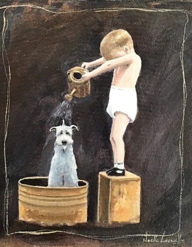 Peinture intitulée "Le jour du bain - 1…" par Noëlle Lassailly, Œuvre d'art originale, Acrylique