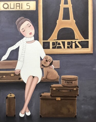 Painting titled "La Parisienne - 1091" by Noëlle Lassailly, Original Artwork, Acrylic Mounted on Wood Stretcher frame
