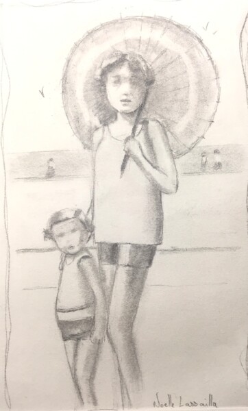 Drawing titled "Biarritz - 1170" by Noëlle Lassailly, Original Artwork, Pencil