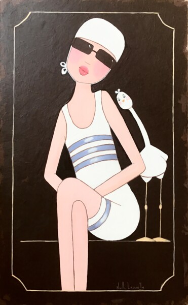 Painting titled "Hôtel du Cap - 1256" by Noëlle Lassailly, Original Artwork, Acrylic Mounted on Wood Stretcher frame