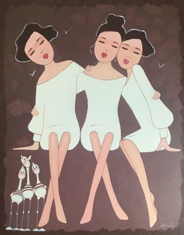 Painting titled "Constance, Aimée, L…" by Noëlle Lassailly, Original Artwork, Acrylic Mounted on Wood Stretcher frame