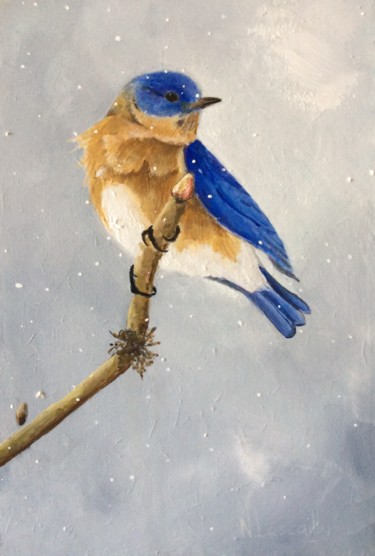 Painting titled "L'oiseau bleu" by Noëlle Lassailly, Original Artwork, Acrylic