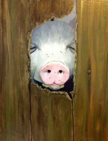 Painting titled "Le cochon" by Noëlle Lassailly, Original Artwork, Acrylic