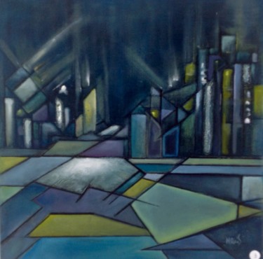 Peinture intitulée "Nuit sur la-ville" par Noëlle Rious, Œuvre d'art originale