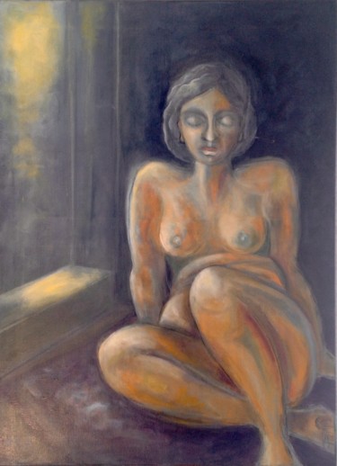 Peinture intitulée "Muse au clair de lu…" par Noëlle Rious, Œuvre d'art originale