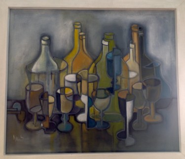 Peinture intitulée "Composition verres" par Noëlle Rious, Œuvre d'art originale