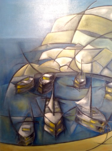 Painting titled "Les calanques" by Noëlle Rious, Original Artwork