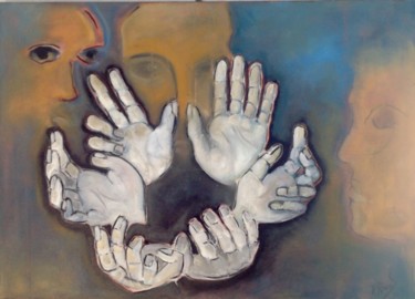 Peinture intitulée "La ronde des mains" par Noëlle Rious, Œuvre d'art originale