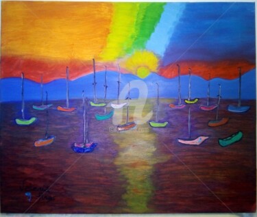 Pittura intitolato "Colors boats" da Noelle9, Opera d'arte originale